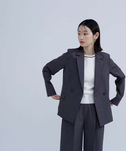 NATURAL BEAUTY BASIC（ナチュラルビューティーベーシック）の「◇リネンライク SETUP ダブルブレスブレストジャケット（テーラードジャケット・レディース・チャコールグレー/ベージュ・MEDIUM/SMALL）」の8枚目の写真