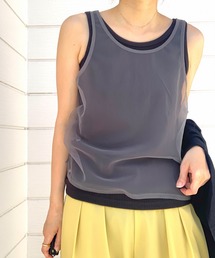 Q | チュール＆リブレイヤードタンク(タンクトップ)