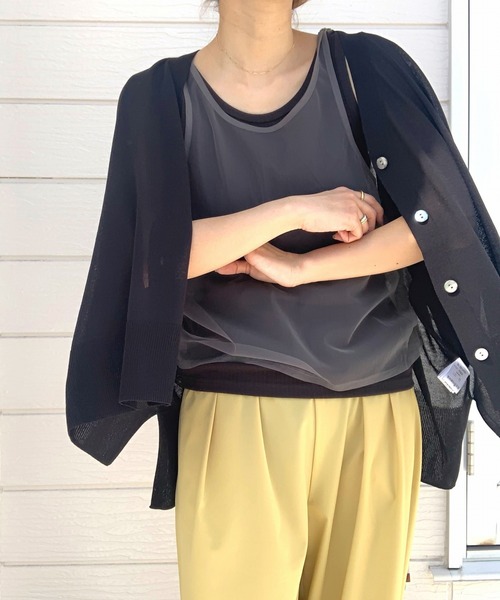 Q（キュー）の「チュール＆リブレイヤードタンク（タンクトップ・レディース・ライトグレー/ブラック・MEDIUM）」の7枚目の写真