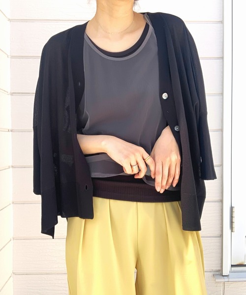 Q（キュー）の「チュール＆リブレイヤードタンク（タンクトップ・レディース・ライトグレー/ブラック・MEDIUM）」の6枚目の写真