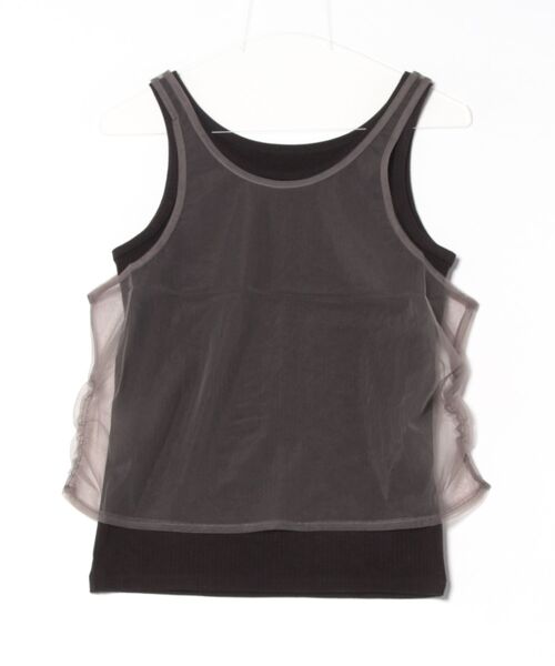Q（キュー）の「チュール＆リブレイヤードタンク（タンクトップ・レディース・ライトグレー/ブラック・MEDIUM）」の15枚目の写真