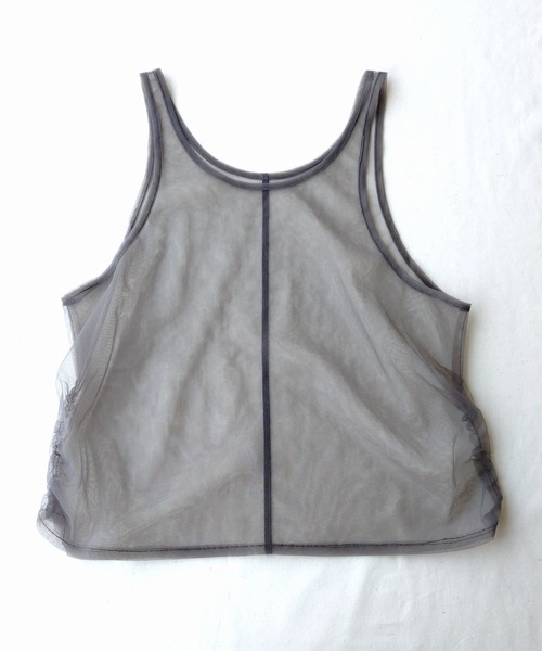 Q（キュー）の「チュール＆リブレイヤードタンク（タンクトップ・レディース・ライトグレー/ブラック・MEDIUM）」の18枚目の写真