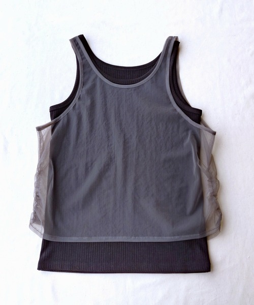 Q（キュー）の「チュール＆リブレイヤードタンク（タンクトップ・レディース・ライトグレー/ブラック・MEDIUM）」の20枚目の写真
