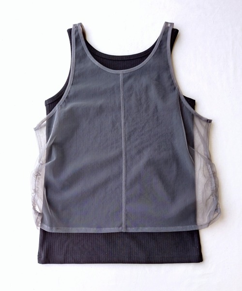 Q（キュー）の「チュール＆リブレイヤードタンク（タンクトップ・レディース・ライトグレー/ブラック・MEDIUM）」の21枚目の写真