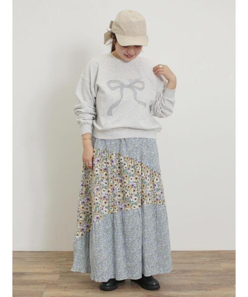 Samansa Mos2（サマンサ モスモス）の「花柄パッチワークティアードスカート（スカート・レディース・ネイビー/ブルー/イエロー・F）」の4枚目の写真