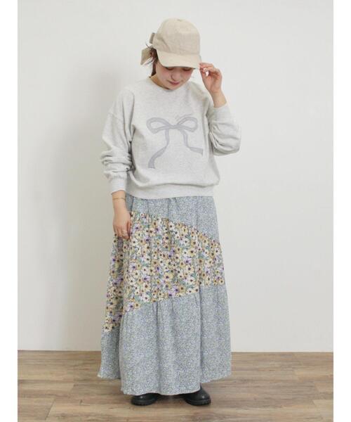 Samansa Mos2（サマンサ モスモス）の「花柄パッチワークティアードスカート（スカート・レディース・ネイビー/ブルー/イエロー・F）」の5枚目の写真