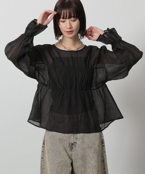 LAKOLE（ラコレ）の「2WAYシアーギャザーブラウス / 322624（シャツ/ブラウス・レディース・サーモンピンク/ブラック/アイボリー/グレイッシュブルー・FREE）」の13枚目の写真