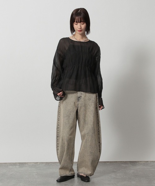 LAKOLE（ラコレ）の「2WAYシアーギャザーブラウス / 322624（シャツ/ブラウス・レディース・サーモンピンク/ブラック/アイボリー/グレイッシュブルー・FREE）」の8枚目の写真