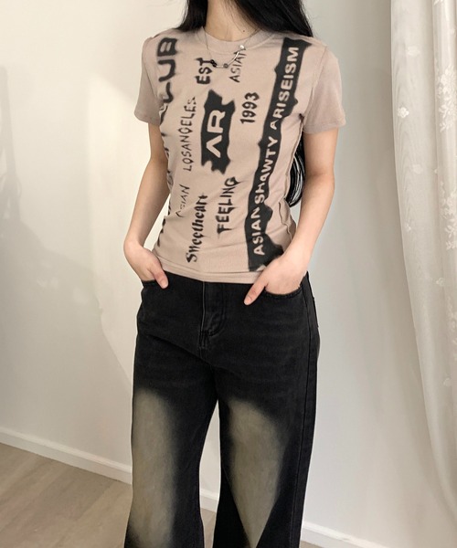 lilful（リルフル）の「グランジ グラフィックロゴコンパクトリブTシャツ（Tシャツ/カットソー・レディース・ベージュ・M/L）」の12枚目の写真