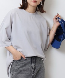 吸水速乾 UVカット ストレッチ ワイドシルエット 梨地 カットジョーゼット デザイン フェイクレイヤード TEE