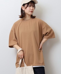 吸水速乾 UVカット ストレッチ ワイドシルエット 梨地 カットジョーゼット デザイン フェイクレイヤード TEE