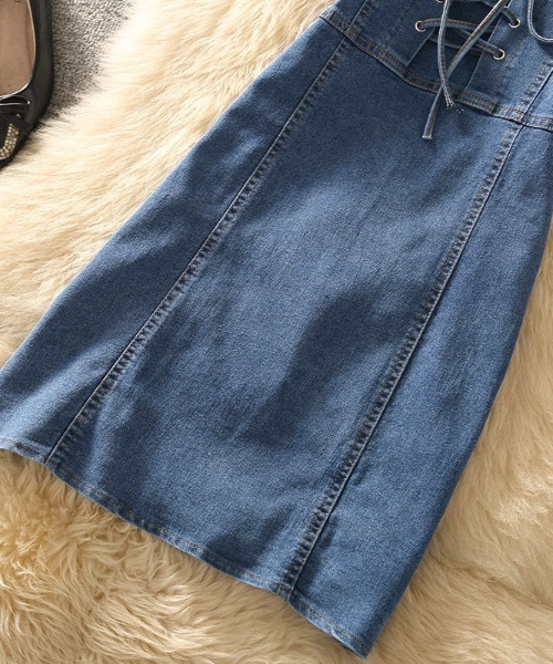 Mejoul（メジュール）の「ストレッチデニムレースアップリボンキャミミニワンピース（ワンピース・レディース・ブルー/ブラック・F）」の20枚目の写真