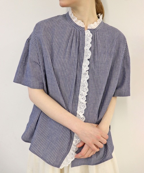 haupia(ハウピア)の「ゆらゆら水の中へ【ブラウス】(シャツ/ブラウス・レディース・ブラック/サックスブルー/オフホワイト/ストライプ・MEDIUM)」の4枚目の写真