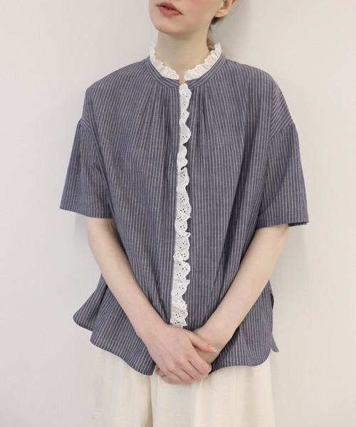 haupia(ハウピア)の「ゆらゆら水の中へ【ブラウス】(シャツ/ブラウス・レディース・ブラック/サックスブルー/オフホワイト/ストライプ・MEDIUM)」の6枚目の写真