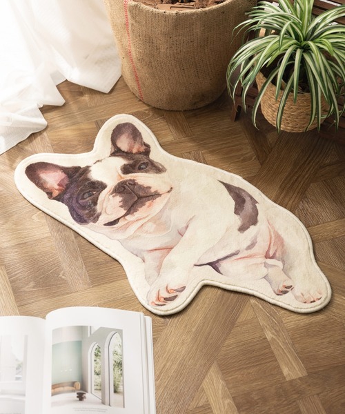 もこもこ起毛 おなかなで要求 犬デザイン マット（ラグ/マット