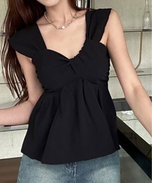 kirakiraShop（キラキラショップ）の「ツイスト リボン フレア ノースリーブ トップス（シャツ/ブラウス）」