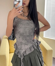 VQ | 【ヒラヒラフリルがカワイイ】Uneven dyeing frills camisole / ムラ染 ドットロゴ ヒラヒラフリル キャミソール / y2k(キャミソール)