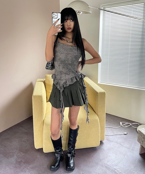 何でも揃う セール】【ヒラヒラフリルがカワイイ】Uneven dyeing frills トップス
