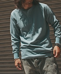 ヴィンテージ風 ワッフルヘンリーネック 長袖Ｔシャツ
