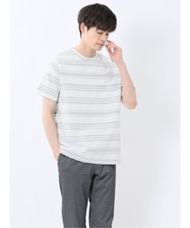 m.f.エディトリアル メンズ メッシュボーダー クルーネック 半袖 Tシャツ