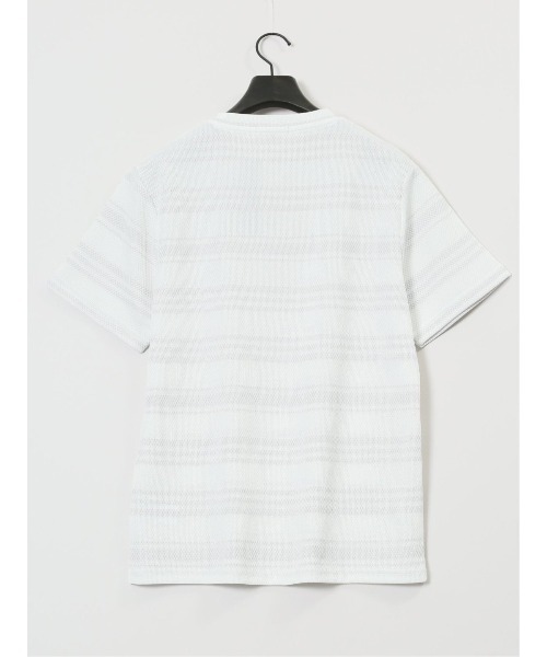 m.f.editorial(エムエフエディトリアル)の「m.f.エディトリアル メンズ メッシュボーダー クルーネック 半袖 Tシャツ(Tシャツ/カットソー・メンズ・ライトグレー/ネイビー・MEDIUM/X-LARGE/LARGE)」の6枚目の写真