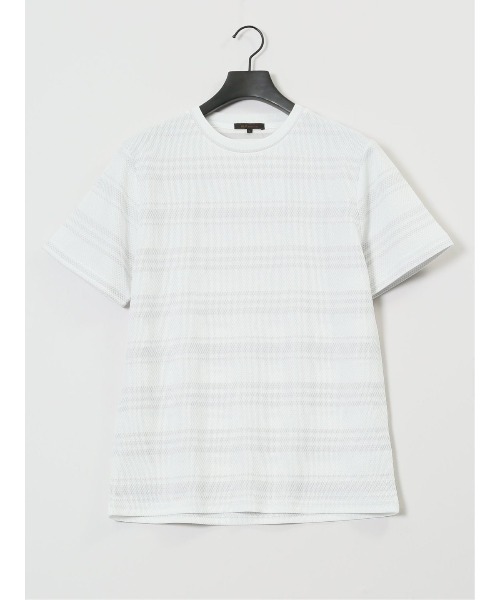 m.f.editorial(エムエフエディトリアル)の「m.f.エディトリアル メンズ メッシュボーダー クルーネック 半袖 Tシャツ(Tシャツ/カットソー・メンズ・ライトグレー/ネイビー・MEDIUM/X-LARGE/LARGE)」の5枚目の写真