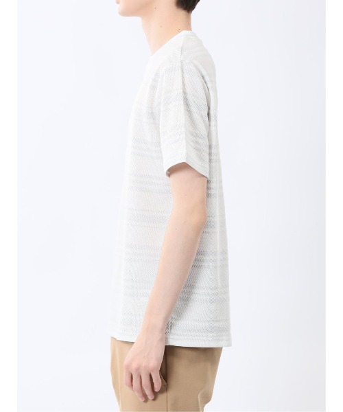 m.f.editorial(エムエフエディトリアル)の「m.f.エディトリアル メンズ メッシュボーダー クルーネック 半袖 Tシャツ(Tシャツ/カットソー・メンズ・ライトグレー/ネイビー・MEDIUM/X-LARGE/LARGE)」の9枚目の写真