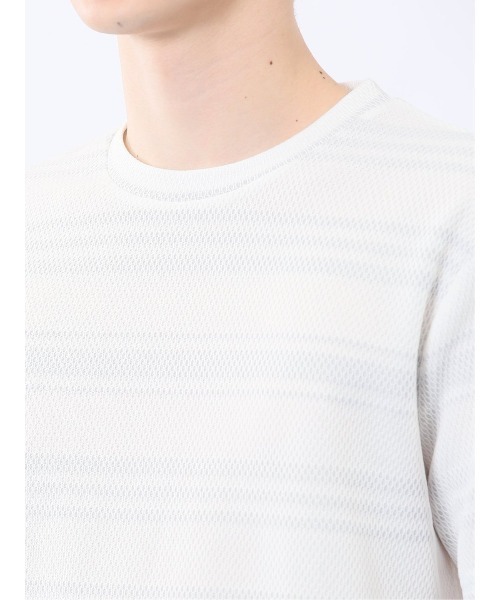 m.f.editorial(エムエフエディトリアル)の「m.f.エディトリアル メンズ メッシュボーダー クルーネック 半袖 Tシャツ(Tシャツ/カットソー・メンズ・ライトグレー/ネイビー・MEDIUM/X-LARGE/LARGE)」の11枚目の写真