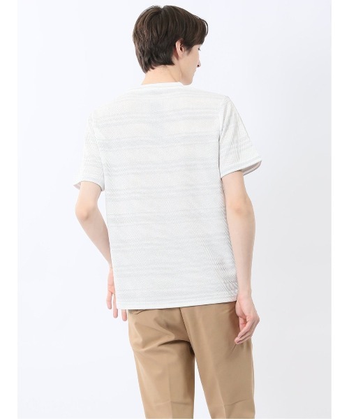 m.f.editorial(エムエフエディトリアル)の「m.f.エディトリアル メンズ メッシュボーダー クルーネック 半袖 Tシャツ(Tシャツ/カットソー・メンズ・ライトグレー/ネイビー・MEDIUM/X-LARGE/LARGE)」の14枚目の写真