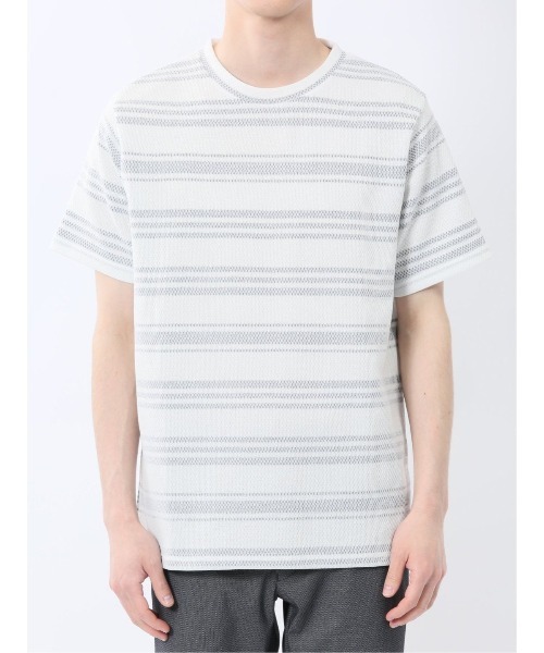 m.f.editorial(エムエフエディトリアル)の「m.f.エディトリアル メンズ メッシュボーダー クルーネック 半袖 Tシャツ(Tシャツ/カットソー・メンズ・ライトグレー/ネイビー・MEDIUM/X-LARGE/LARGE)」の18枚目の写真