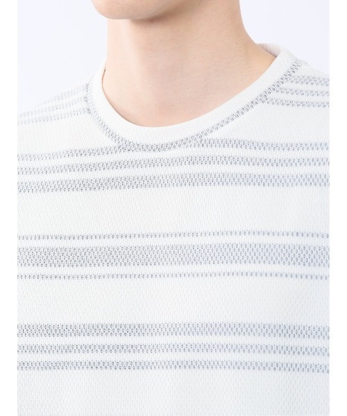 m.f.editorial(エムエフエディトリアル)の「m.f.エディトリアル メンズ メッシュボーダー クルーネック 半袖 Tシャツ(Tシャツ/カットソー・メンズ・ライトグレー/ネイビー・MEDIUM/X-LARGE/LARGE)」の21枚目の写真