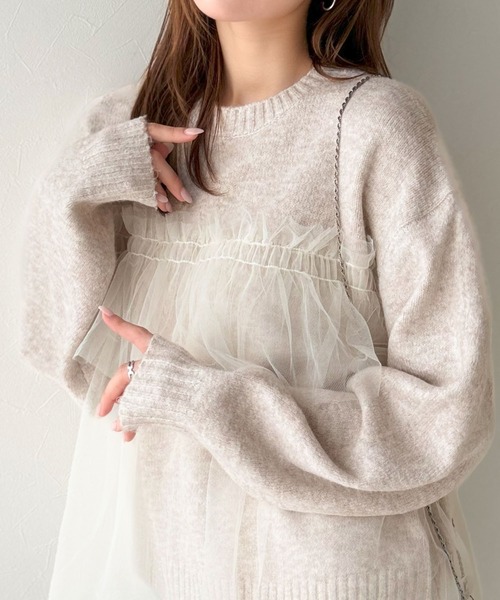 セール】大人の女性にぴったり！チュールドッキングボリュームスリーブ