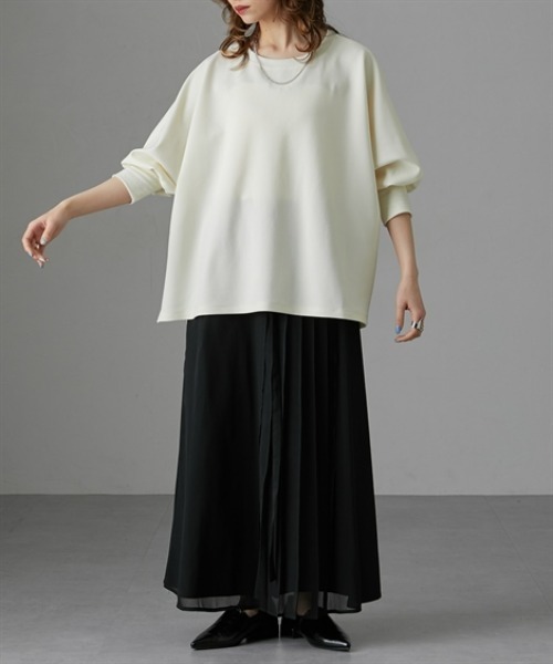 Soiunique（スワユニーク）の「カットジョーゼットゆったりサイズドルマンリブ使いトップス　［Soiunique］（Tシャツ/カットソー・レディース・ブラック/オフホワイト/ブルー・M/L/LL）」の7枚目の写真