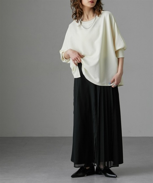 Soiunique（スワユニーク）の「カットジョーゼットゆったりサイズドルマンリブ使いトップス　［Soiunique］（Tシャツ/カットソー・レディース・ブラック/オフホワイト/ブルー・M/L/LL）」の8枚目の写真