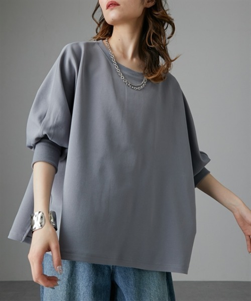 Soiunique（スワユニーク）の「カットジョーゼットゆったりサイズドルマンリブ使いトップス　［Soiunique］（Tシャツ/カットソー・レディース・ブラック/オフホワイト/ブルー・M/L/LL）」の13枚目の写真