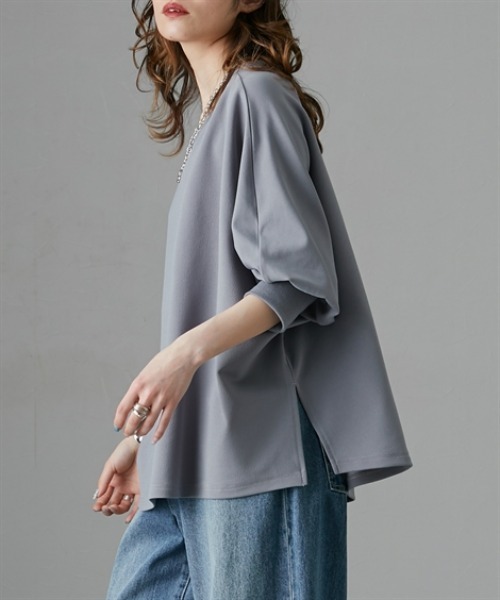 Soiunique（スワユニーク）の「カットジョーゼットゆったりサイズドルマンリブ使いトップス　［Soiunique］（Tシャツ/カットソー・レディース・ブラック/オフホワイト/ブルー・M/L/LL）」の19枚目の写真