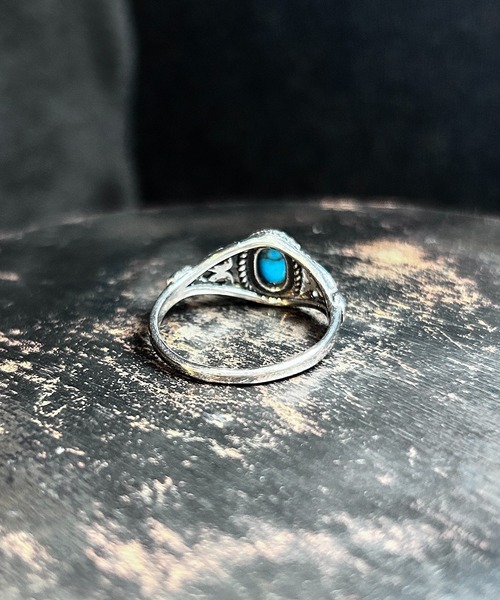 CALIFORNIA OUTFITTERS(カリフォルニア アウトフィッターズ)の「4E19 ターコイズ ブラックストーン ストーンモチーフ シルバーリング(リング・メンズ・シルバー系1/シルバー系2・18号/16号/20号)」の8枚目の写真