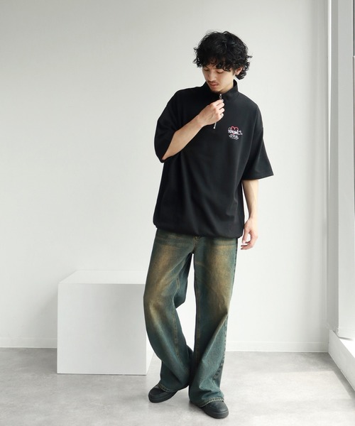 Mark Gonzales(マーク・ゴンザレス)の「【Mark Gonzales/マーク ゴンザレス】ハーフZIP 裾ドロスト半袖Tシャツ(Tシャツ/カットソー・メンズ・チャコールグレー/ブラック/ホワイト/グレー・L/XL/M)」の13枚目の写真