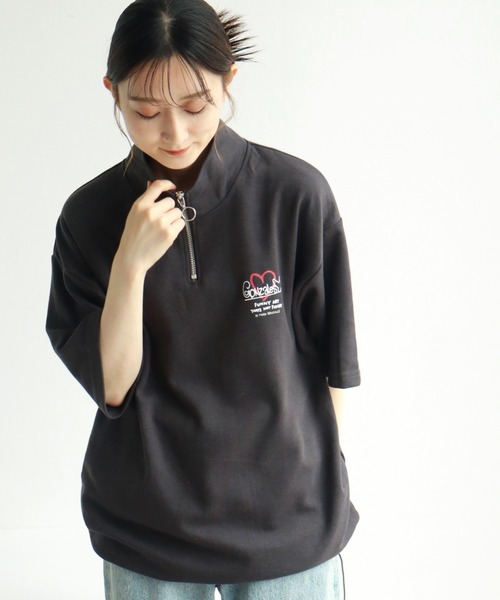 Mark Gonzales(マーク・ゴンザレス)の「【Mark Gonzales/マーク ゴンザレス】ハーフZIP 裾ドロスト半袖Tシャツ(Tシャツ/カットソー・メンズ・チャコールグレー/ブラック/ホワイト/グレー・L/XL/M)」の16枚目の写真