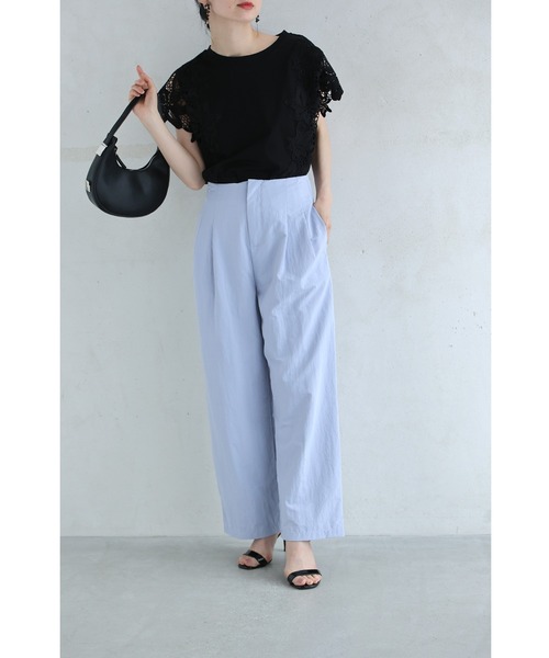 再入荷6月4日 ふんわりペールブルーのタックワイドパンツ パンツ