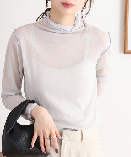 EGLANTINE(エグランティーヌ)の「EGLANTINE シアーインナーメロウカットソー長袖(Tシャツ/カットソー・レディース・ブラック/グレー/オフホワイト/ラベンダー・40)」の3枚目の写真