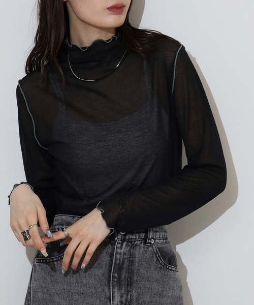エグランティーヌ EGLANTINE シアーインナーメロウカットソー長袖 （オフホワイト） エグランティーヌ EGLANTINE シアーインナーメロウカットソー