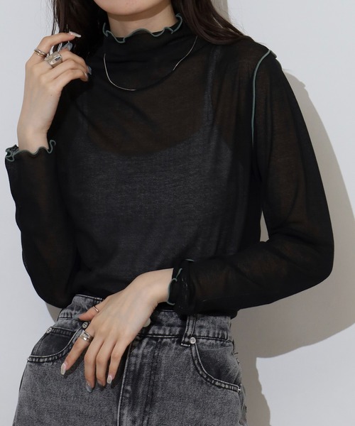 EGLANTINE(エグランティーヌ)の「EGLANTINE シアーインナーメロウカットソー長袖(Tシャツ/カットソー・レディース・ブラック/グレー/オフホワイト/ラベンダー・40)」の9枚目の写真