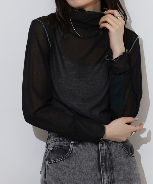 EGLANTINE(エグランティーヌ)の「EGLANTINE シアーインナーメロウカットソー長袖(Tシャツ/カットソー・レディース・ブラック/グレー/オフホワイト/ラベンダー・40)」の10枚目の写真