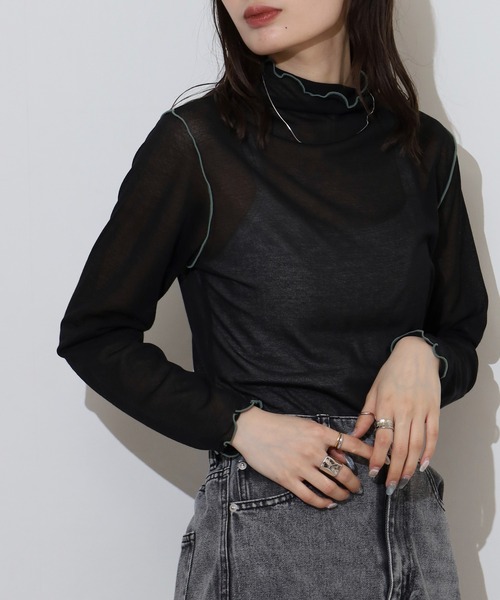 EGLANTINE(エグランティーヌ)の「EGLANTINE シアーインナーメロウカットソー長袖(Tシャツ/カットソー・レディース・ブラック/グレー/オフホワイト/ラベンダー・40)」の11枚目の写真