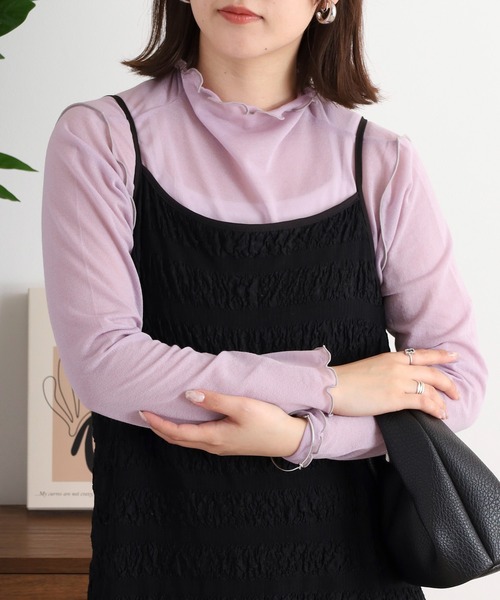 EGLANTINE(エグランティーヌ)の「EGLANTINE シアーインナーメロウカットソー長袖(Tシャツ/カットソー・レディース・ブラック/グレー/オフホワイト/ラベンダー・40)」の19枚目の写真