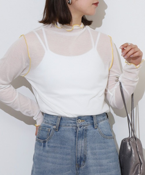 EGLANTINE(エグランティーヌ)の「EGLANTINE シアーインナーメロウカットソー長袖(Tシャツ/カットソー・レディース・ブラック/グレー/オフホワイト/ラベンダー・40)」の5枚目の写真