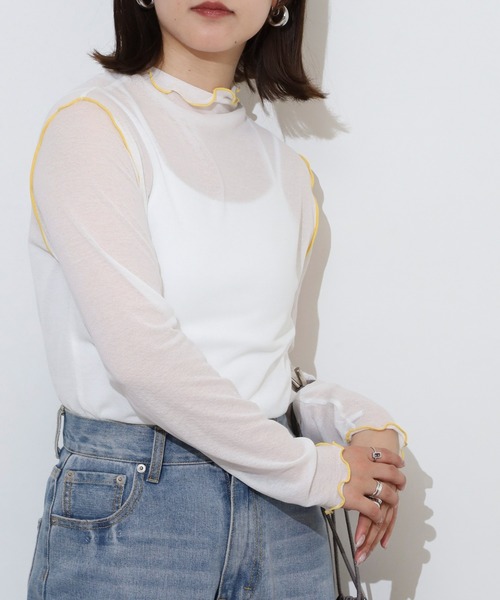 EGLANTINE(エグランティーヌ)の「EGLANTINE シアーインナーメロウカットソー長袖(Tシャツ/カットソー・レディース・ブラック/グレー/オフホワイト/ラベンダー・40)」の6枚目の写真