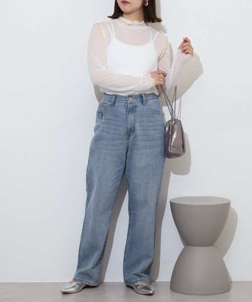 EGLANTINE(エグランティーヌ)の「EGLANTINE シアーインナーメロウカットソー長袖(Tシャツ/カットソー・レディース・ブラック/グレー/オフホワイト/ラベンダー・40)」の8枚目の写真