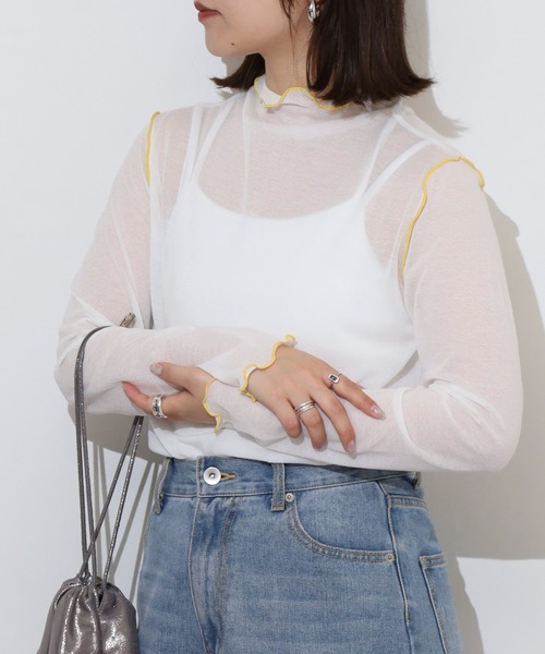 EGLANTINE(エグランティーヌ)の「EGLANTINE シアーインナーメロウカットソー長袖(Tシャツ/カットソー・レディース・ブラック/グレー/オフホワイト/ラベンダー・40)」の7枚目の写真